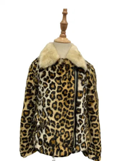 Abbigliamento invernale per bambini personalizzabile/Piumino leggero con morbida pelliccia finta di leopardo e colletto in PU con cerniera a contrasto e fodera trapuntata a contrasto